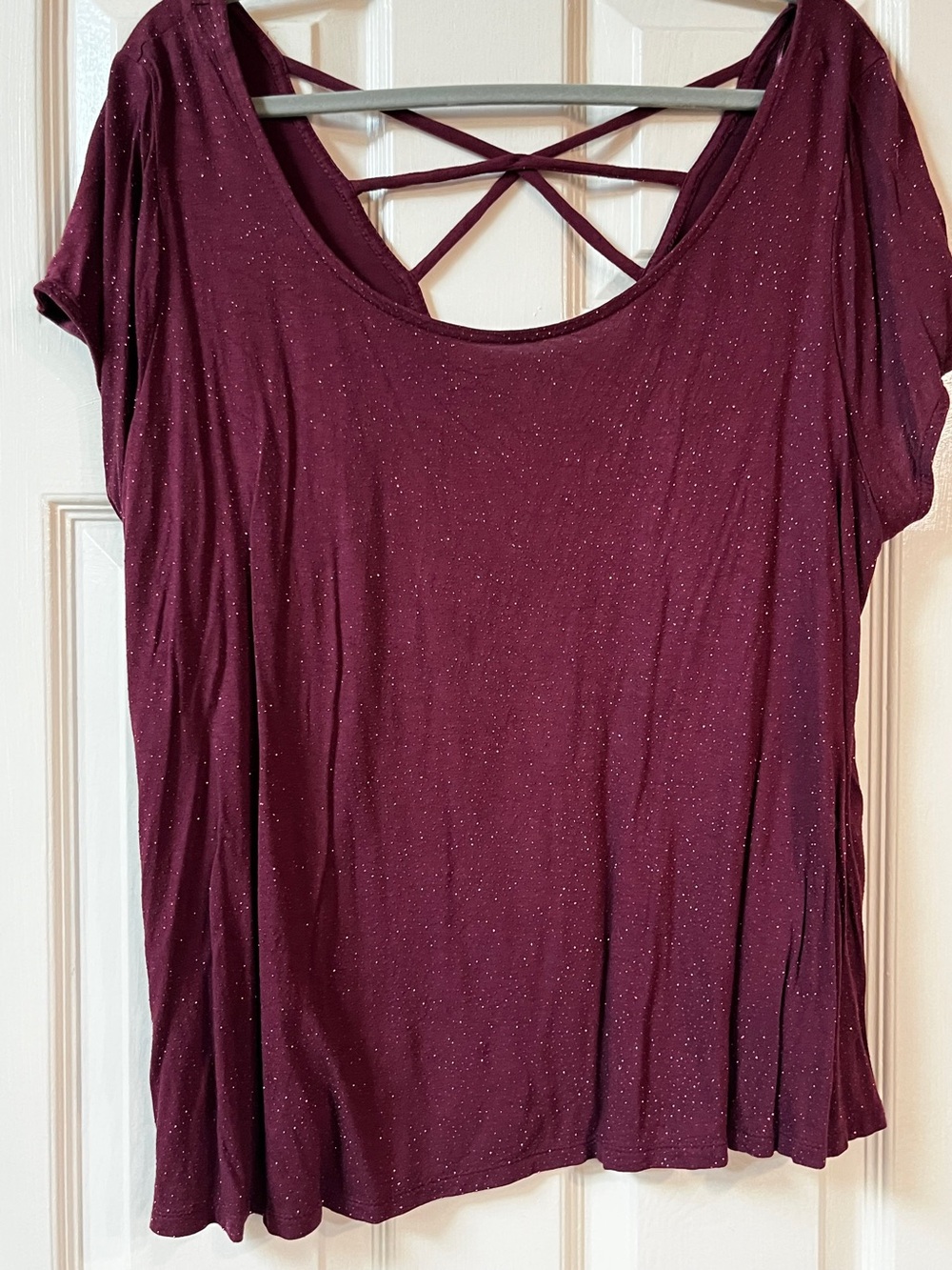 Jennifer Lopez Burgundy Sparkle Scoop Neck Top